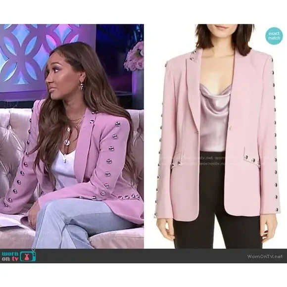 Cinq a Sept Dive Studded Crepe Pink Silver Single Button Blazer Jacket 4 NWT - Picture 10 of 10